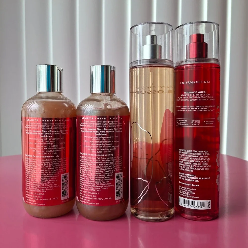 Bath & Body Works JAPANESE CHERRY BLOSSOM Mist & Bubble Bath Set of 4 - Picture 2 of 3